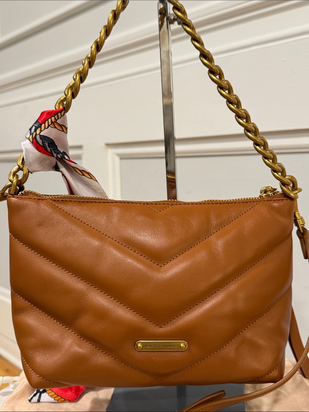 Rebecca Minkoff Bag Edie Tan Quilted Leather Convertible Crossbody Shoulder Bag - Picture 6 of 17